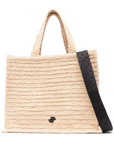 Patou Jp Raffia Tote Bag In Green