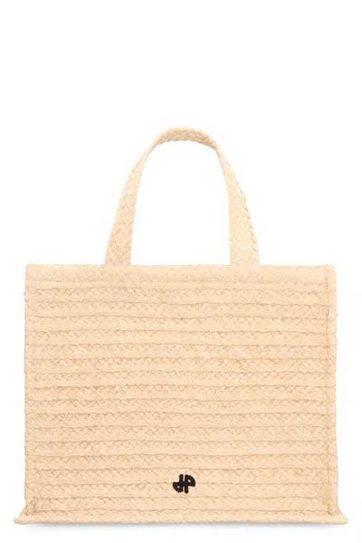 Patou Jp Raffia Tote Bag In Panna