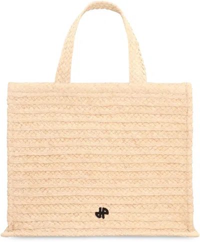 Patou Jp Raffia Tote Bag In Panna