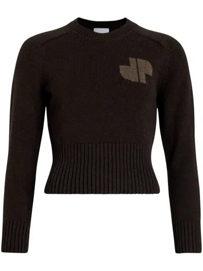 Patou Intarsia-knit Logo Jumper In Brown