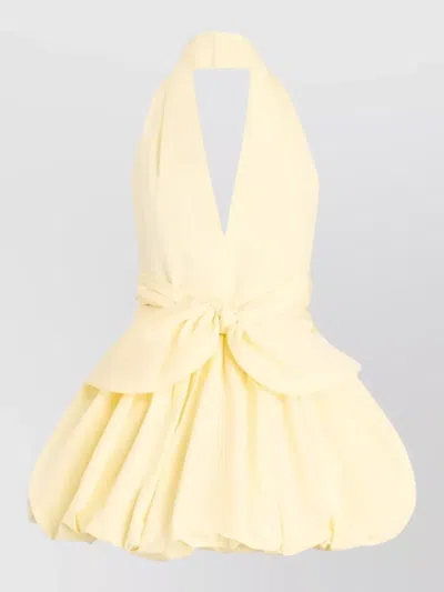 Patou Knee Length Halter Dress Bow Detail In Yellow