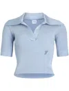 Patou Slim Fit Ribbed V-neck Polo Top In Blue