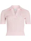 Patou Pink Ribbed Polo With V-neck In Pink