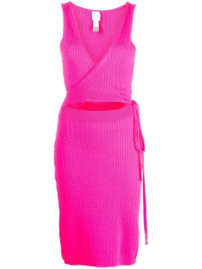 Patou Cable-knit Wool And Cashmere Midi Dress In Fuxia