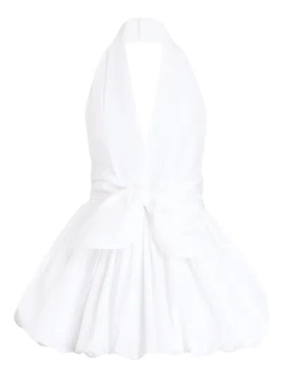 Patou Knot V-neck Mini Dress In White