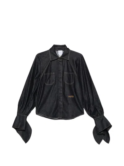 Patou Knot-sleeve Denim Blouse In Black