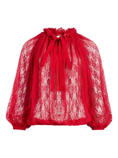 Patou Lace Drawstring Top In Red