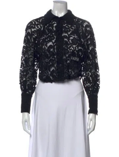 Pre-owned Patou Lace Pattern Long Sleeve Button-up Top In Black