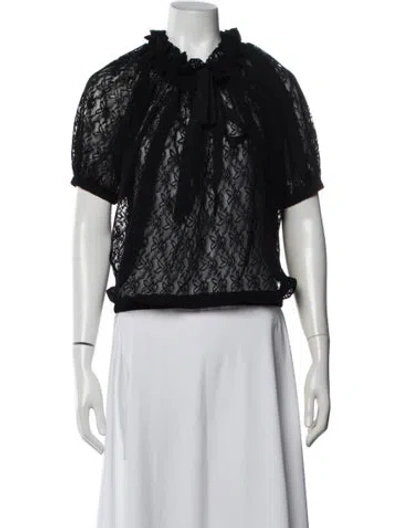 Pre-owned Patou Lace Pattern Tie Neck Top In Black
