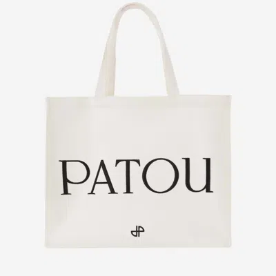 Patou Large Cotton Canvas Tote Bag In White
