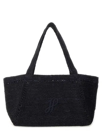 Patou Large Jp Monogram Trapeze-design Tote Bag In Black