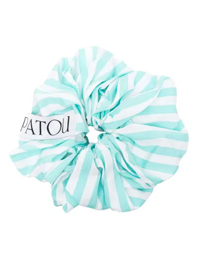 Patou Large  Striped Cotton Scrunchie In Green