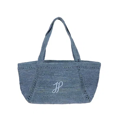 Patou Large Raffia Bag With Logo In Blue