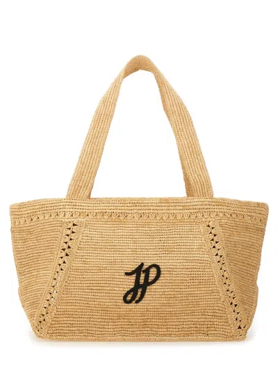 Patou Large Raffia Monogram Jp Trapeze Tote Bag In Brown