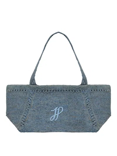 Patou Large Trapezio Tote With Jp Monogram In Rafia