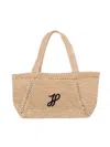 Patou Structured Raffia Tote Bag With Intricate Detailing In Brown