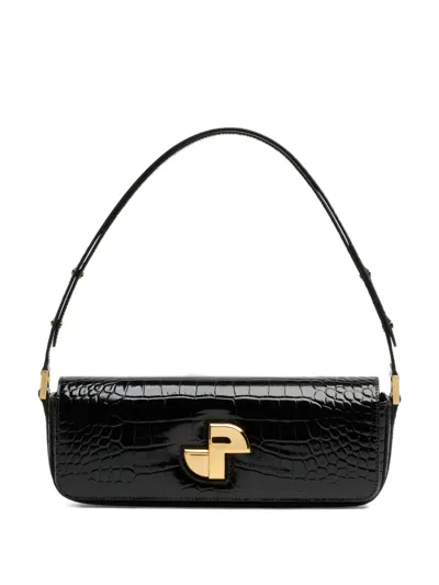 Patou Le Lock Crocodile-embossed Shoulder Bag In Black