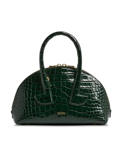 Patou Le  Bowling Bag In Crocodile-embossed Leather In Green