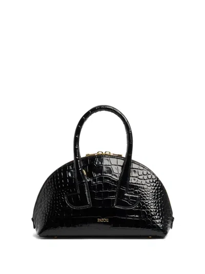 Patou Le  Bowling Crocodile-embossed Half-moon Bag In Black