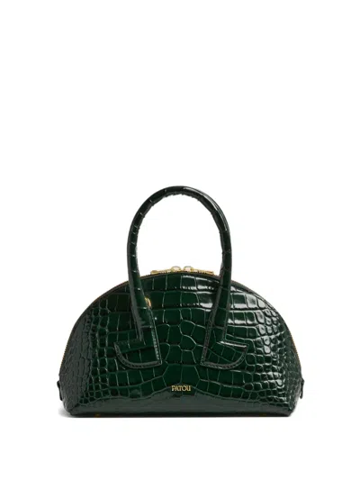 Patou Le  Bowling Crocodile-embossed Half-moon Bag In Green