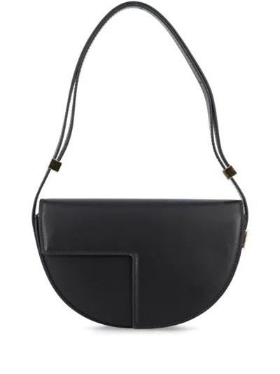 Patou Le Petit Calf Leather Shoulder Bag In Black