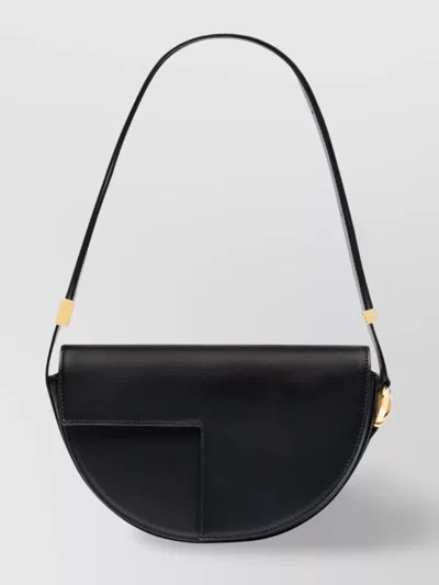 Patou Leather Shoulder Bag With Adjustable Strap In Black