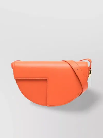 Patou Leather Shoulder Bag With Crossbody Strap And Gold-tone Hardware In Orange