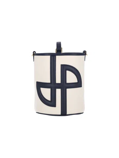 Patou Light & Natural Calf Leather And Cotton Shoulder Bag In White
