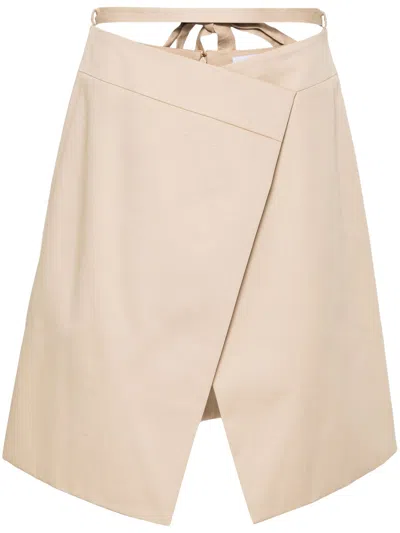 Patou Wrap-design Cotton Skirt In Beige
