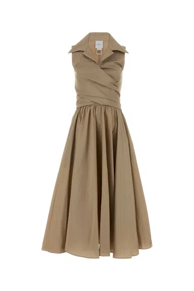 Patou Light Brown Shirt Collar Midi Dress In Multi