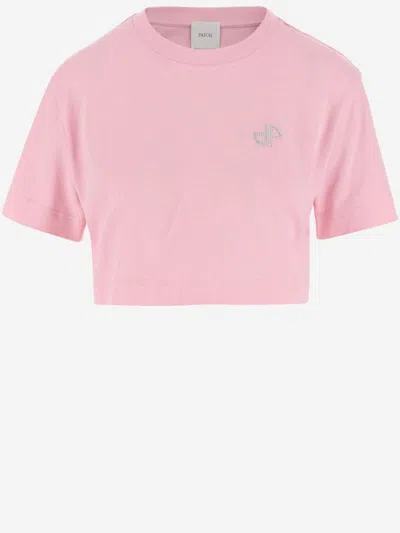PATOU LIGHT PINK CROPPED LOGO T-SHIRT