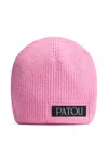 Patou Logo-appliqué Ribbed-knit Beanie In Pink