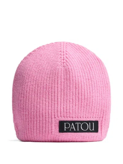 Patou Logo-appliqué Ribbed-knit Beanie In Pink