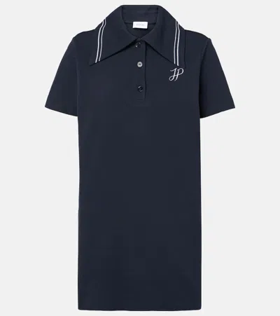 Patou Logo Cotton Piqué Polo Dress In Blue