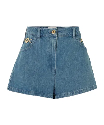 Patou Logo Denim Shorts In Blue