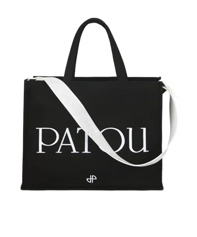 Patou Logo-embroidered Canvas Tote Bag In Black