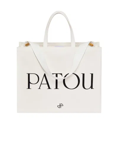 Patou Logo-embroidered Canvas Tote Bag In White