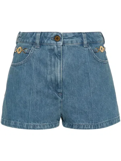 Patou High Waist Denim Shorts With V-shaped Seam In Blue