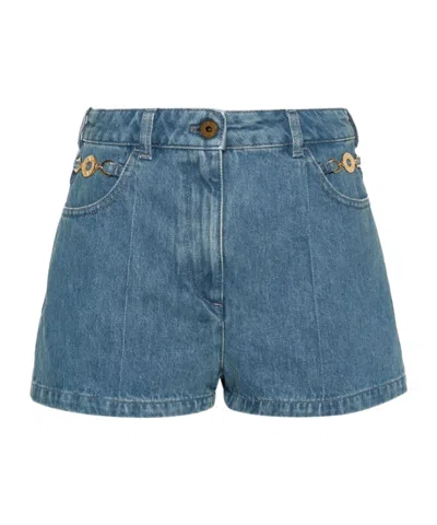 Patou High Waist Denim Shorts With V-shaped Seam In Blue