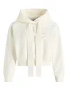 Patou Cropped Hoodie With Embossed Logo And Drawstring Hood In White