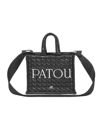 Patou Logo-embroidered Quilted Top Handle Bag In Black