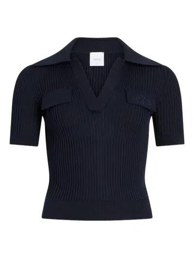 Patou Embroidered Knitted Cotton Polo Shirt Clothing In Blue