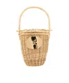 Patou Logo Plaque Wicker Bucket Bag In Nude