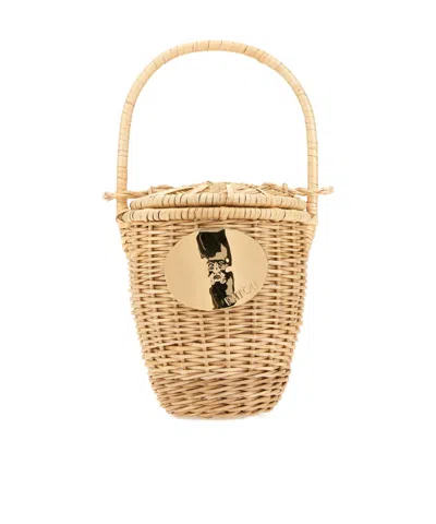 PATOU PATOU LOGO PLAQUE WOVEN BUCKET BAG