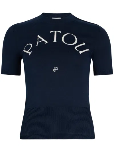 Patou Logo-jacquard Knitted T-shirt In Black