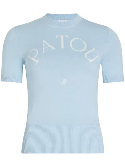 Patou Logo-jacquard Knitted T-shirt In Blue