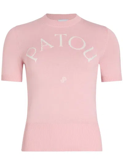 Patou Logo-jacquard Knitted T-shirt In Beige