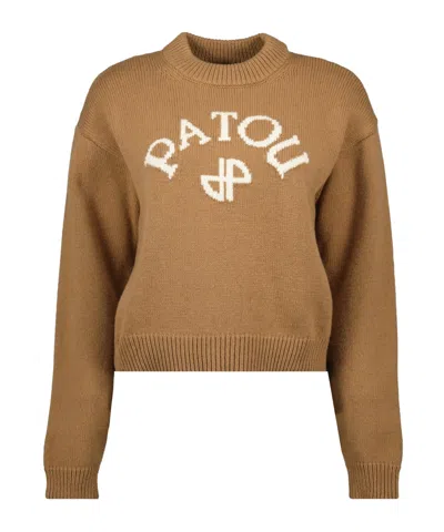 Patou Logo Long Sleeve Sweater In Brown