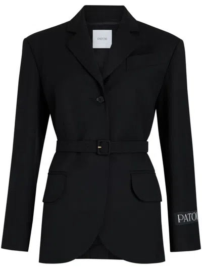 Patou Logo-patch Belted Blazer In Black  