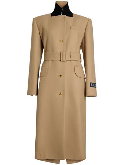 Patou Logo-patch Belted Coat In Neutrals